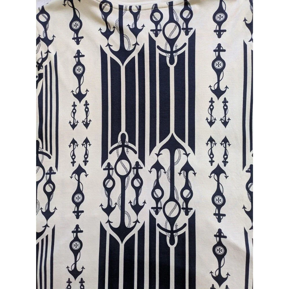Tory Burch Women’s White And Navy Nautical Seafaring Top Size Medium